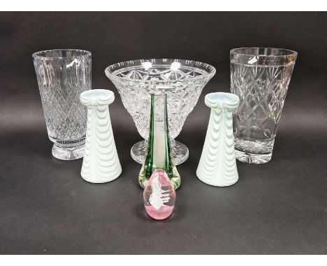 20th century Thomas Webb cut glass vase, 26cm high, a Caithness glass vase&nbsp;with blue and green swirls, a pair of early 2