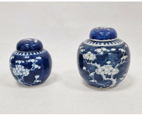 Two Chinese blue and white prunus decorated lidded ginger jars, each with double-ring mark to base&nbsp;Condition ReportLarge