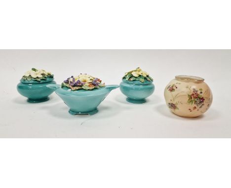 Royal Worcester blush ivory ground globular posy vase, shape no.G161, printed and painted with a loose flower spray,&nbsp;a R