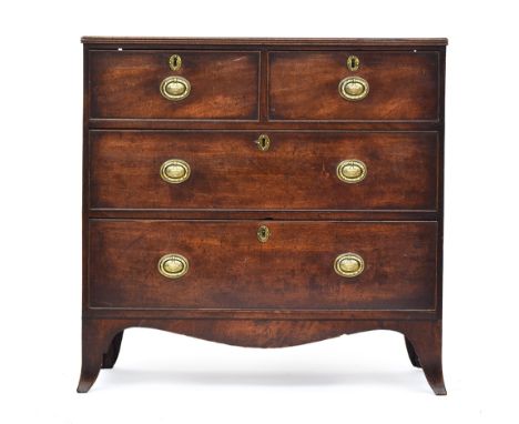 A 19th century mahogany chest of two short over two long drawers, on bracket feet, 91cm wide, 45cm deep, 88cm high 