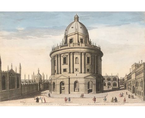 Late 18th/early 19th century coloured engraving, 'A View of Ratcliff's Library in Oxford', c.1780-1815, 'printed for R Wilkin