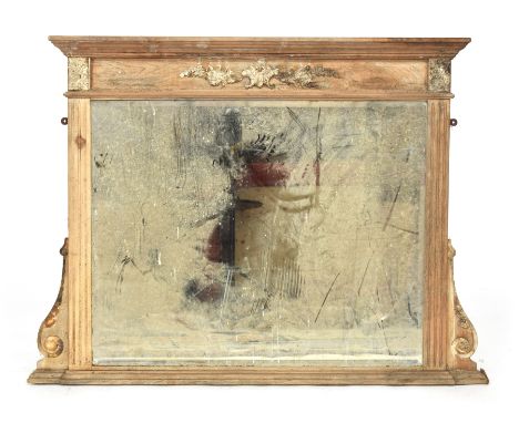 A carved overmantel mirror, with remnants of gesso, 105cm wide, 78cm high