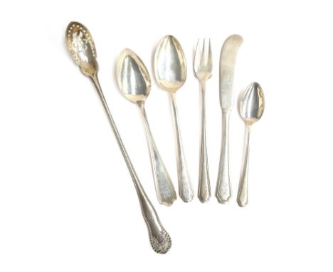 A quantity of American sterling silver flatware by Towle, comprising teaspoons (8), butter knives (11), coffee spoons (8), sh