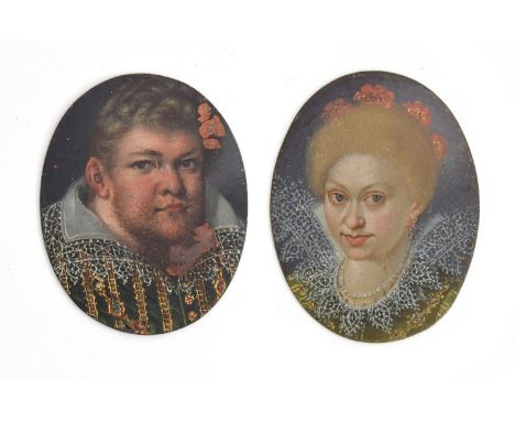 Follower of Michiel Jansz. van Mierevelt, a pair of 17th century portrait miniatures on copper of a gentleman and noblewoman,