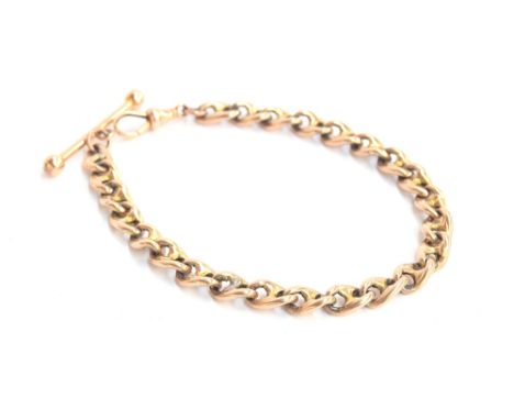 A Victorian 15ct gold mariner curb link Albert fob chain, 25cm long, 36.5gProvenance: the Peto Family, formerly of Chedington