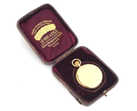 A Victorian 18ct gold full hunter pocket watch, the white enamel dial with Roman numerals and subsidiary seconds, blued steel