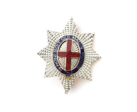 A Coldstream Guards garter star 14ct gold, platinum and enamel sweetheart brooch, 3cm long, 7.3g 