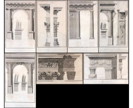 Jean-Charles Delafosse (1734-1789) engraved by Jacques Chéreau (1688-1776), a set of seven architectural studies of the class