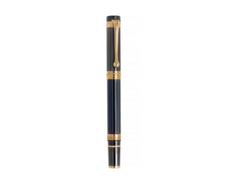 AURORA "PALLADIO" FOUNTAIN PEN.Black resin barrel and rose gold details.Limited edition. Exemplary 0476/1919.Nib in 18kt yell