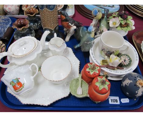 Fords China Horsonden Crested Individual Tea Set, Doulton stoneware, Goebel and other ceramic birds, etc:- One Tray