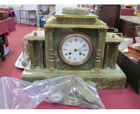 Japy Freres for Bennett of Cheapside, London, late XIX Century mantle clock in green onyx architectural  case 40cm wid.