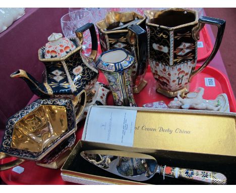 Crown Derby Cake Slice (cased), similar Imari tea service, Masons 'Decoupage' vase, etc:- One Tray