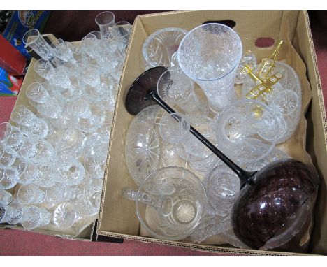 Glassware - drinking glasses, vases, bowl, water jug, amethyst bowl on tall slender stem, etc:- Two Boxes