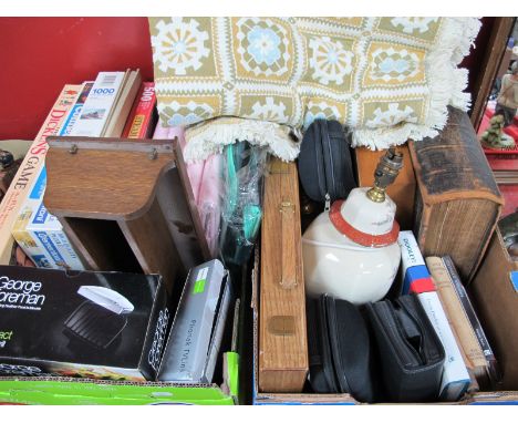 Holy Bible, Table Lamp, Books, Flannelette Sheets, Pocket Binoculars, Jigsaw Puzzles, etc:- Two Boxes