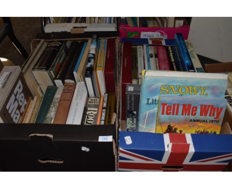 Two boxes of books including vintage childrens books, British history and architecture interest and more.