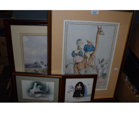 A selection of prints and a hand decorated Spanish style tile