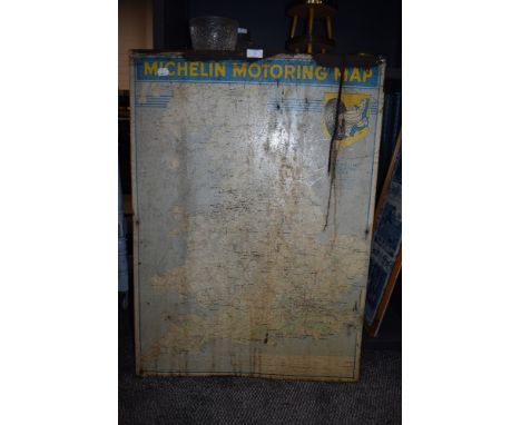 A vintage garage tinplate sign for a Michelin Motoring Map 59cm x 89cm stains should remove and clean up