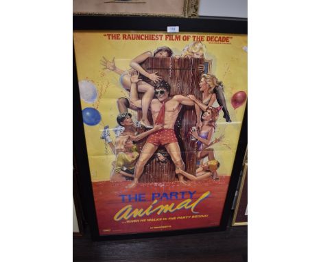 A vintage 80's quad film movie poster for the Party Animal framed and glazed