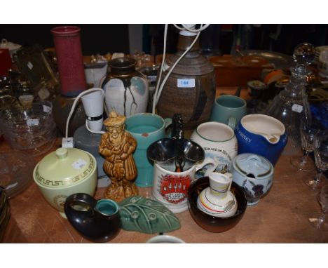 A selection of studio pottery and similar ceramics including lamp base etc