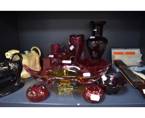 A good selection of vintage ruby and red art glass including vase bowl jug etc