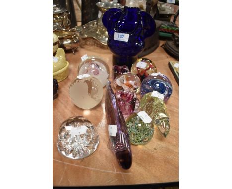 A selection of art glass paper weights including Caithness and Georgian Crystal