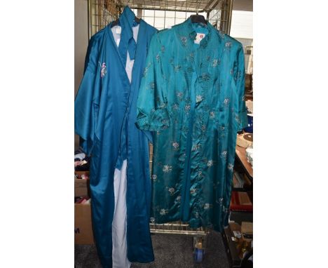 A ladies vintage oriental dressing gown and similar embroidered kimono dressing gown.