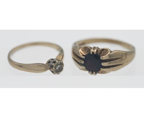 A 9ct gold and garnet gents ring together with a 9ct gold dress ring, approx. 5.5g (2).