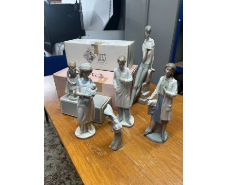 Collection of six Lladro and Nao figures including The Book Reader' height 46cm, etc (6), some boxed.