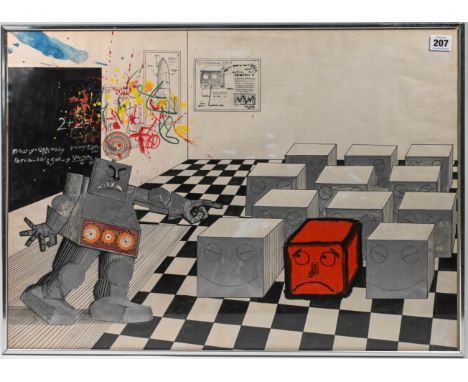 Ralph Steadman, The Red Computer, illustration for children's story, ink on paper, framed. (68cm x 48cm)This artwork is being