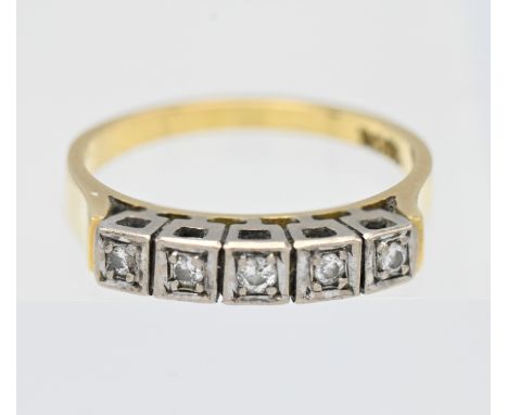 An 18ct five stone diamond ring, size L, total weight 3.20g.