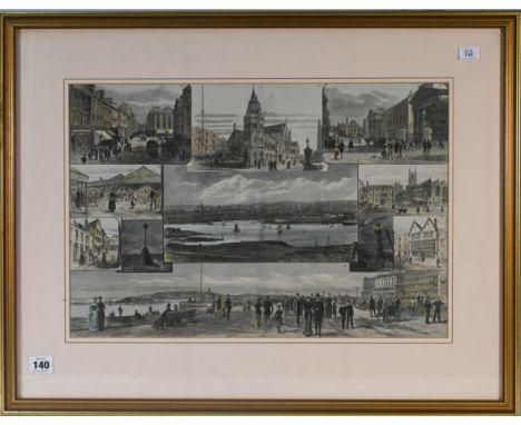 A printed engraving of Views of Old Plymouth after J.E. Weedon together with Eddystone Lighthouse large print framed and glaz