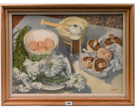 Ken Symonds (1927-2010), Essay in Pink and White, oil on canvas, mounted on board and framed. (54cm x 40cm)This artwork is be