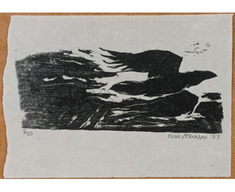Kim Atkinson, bird in black and white (1987), signed limited edition print 3/25. (13cm x 21cm)This artwork is being sold on b