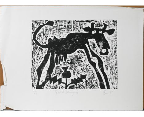 Unknown artist, Scottish Dairying (1988), black and white print of a cow, limited edition, signed and dated. (46cm x 37cm)Thi