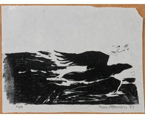 Kim Atkinson, white bird in black and white (1987), signed limited edition print 1/25. (13cm x 21cm)This artwork is being sol