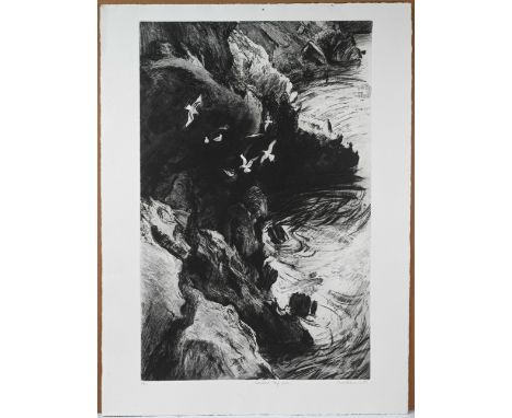 Kim Atkinson, Kittiwake, Ynys Eulli, signed limited edition print 14/15. (42cm x 65cm)This artwork is being sold on behalf of