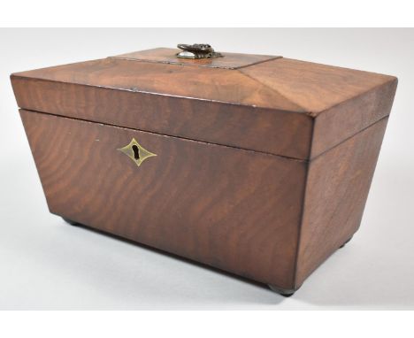 A 19th Century Sarcophagus Shaped Mahogany Tea Caddy with Hinged Lid to Central Mixing Well {No Bowl) Flanked by Two Tea Stor