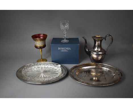 A Collection of Metal and Glassware to include Continental Gilt and Transfer Printed  Decorated Ruby Glass with Hunting Scene