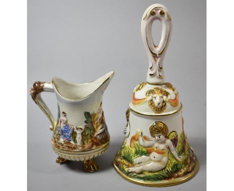 A Keramos Capodimonte Hand Painted Porcelain Bell and Jug 