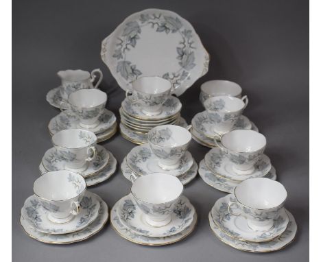 A Collection of 39 Pieces of Royal Albert Silver Maple Teawares to comprise Cups, Saucers, Side Plates, Cake Plate, Milk Etc 