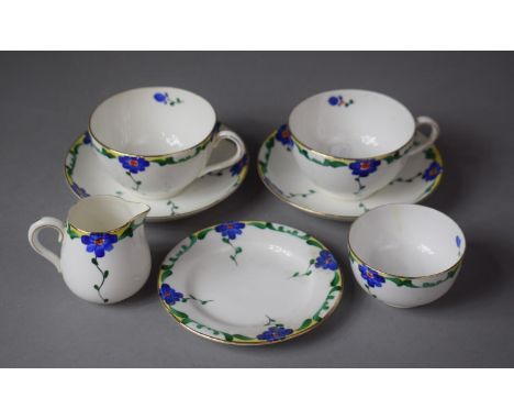 An Early/Mid 20th Century Floral Pattern Tea For Two Set to Comprise Two Teacups and Saucers, Milk, Sugar, Plate 