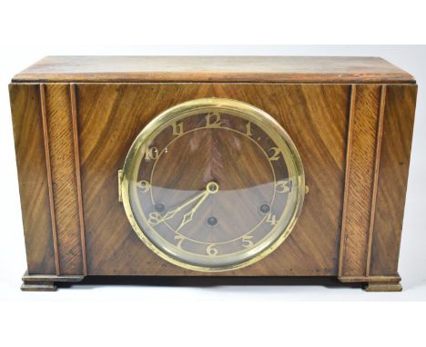 An Art Deco Walnut Cased Westminster Chime Mantle Clock of Rectangular Form, 39cm wide 