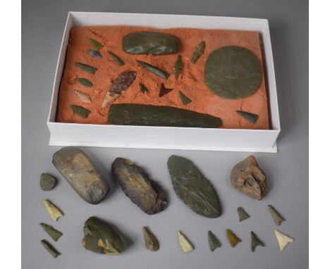 A Collection of Flint and Stone Axe Heads, Palm Axes, Arrow Heads etc 