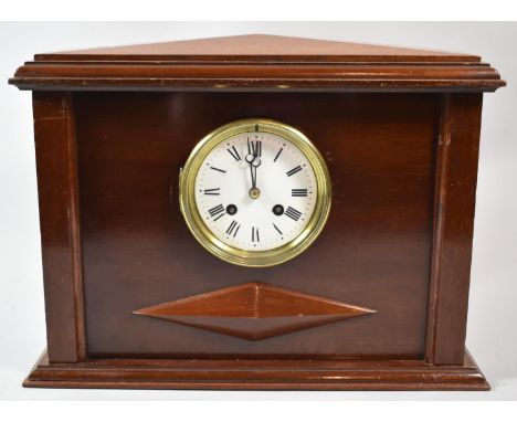 A Mahogany Cased Mantle Clock, the Pendulum Requires Minor Attention, 38cm wide 