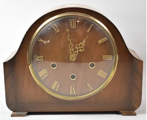 A 1950's Westminster Chime Mantle Clock, Walnut Case, 29cm wide 