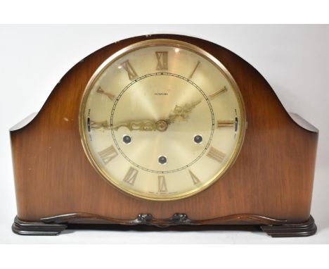 A 1950's Walnut Cased Westminster Chime Mantle Clock, 36cm wide 