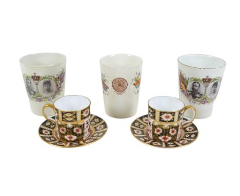 A group of mixed ceramics, comprising a pair of Royal Crown Derby Imari pattern, 2451, coffee cans, 6.0cm high, and saucers, 