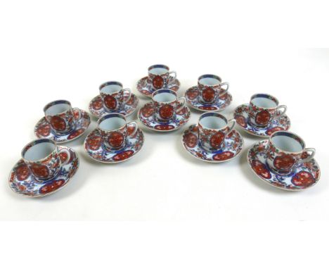 A Japanese Imari tea service, early 20th century, comprising ten cups, 5.5cm high, and ten saucers, 12cm, each with six chara