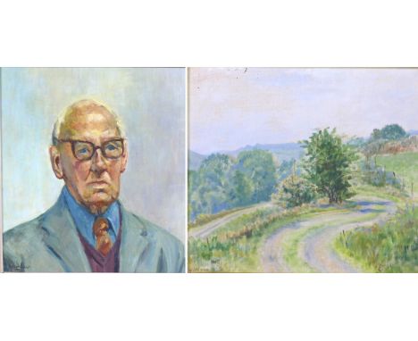 Eileen Elliott Fieldings (British 20th century): a portrait of Wilfrid Wood, oil on board, 40 by 36cm, framed, together with 