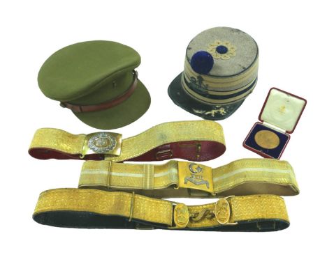 A collection British militaria, including a Royal Northumberland Fusiliers officer's cap (without cap badge), a Victorian Lig